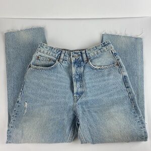 Light wash ripped mid rise button fly  boyfriend raw hem denim jeans size 4